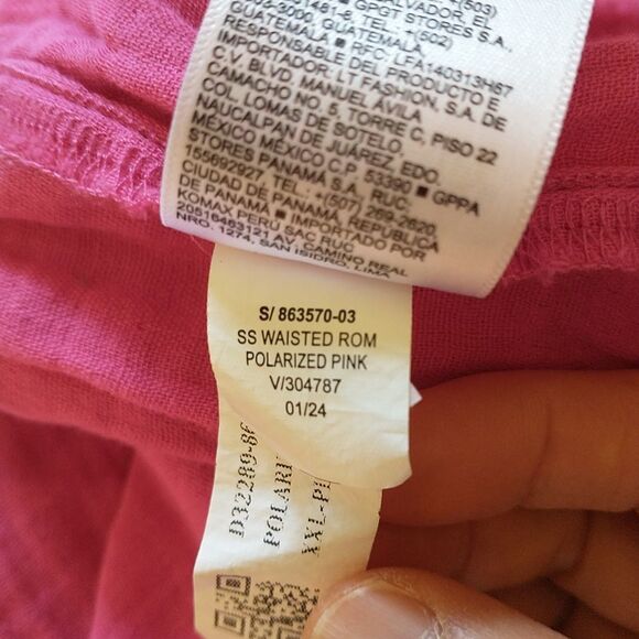 Old Navy Romper Shorts 2X Pink Cotton Gauzy Seersucker Collar Waist Tie Colorful - Picture 10 of 10